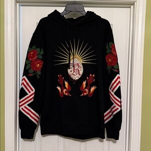 Reason Embroidered Crest Hoodie Men’s Large Black Streetwear